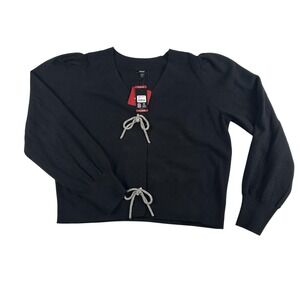 Express Bow Cardigan Womens XL Black‎ Sweater Long Sleeve Metallic Trim New Tags